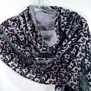 Velvet Filigree Black Purple Fringe Scarf Wrap 66 in. Whimsygoth Gothic Romantic